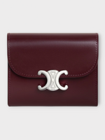 Celine Celine Wallet, Red, Shiny Calf Leather Triopmhe Small Flap Wallet In Deep Burgundy