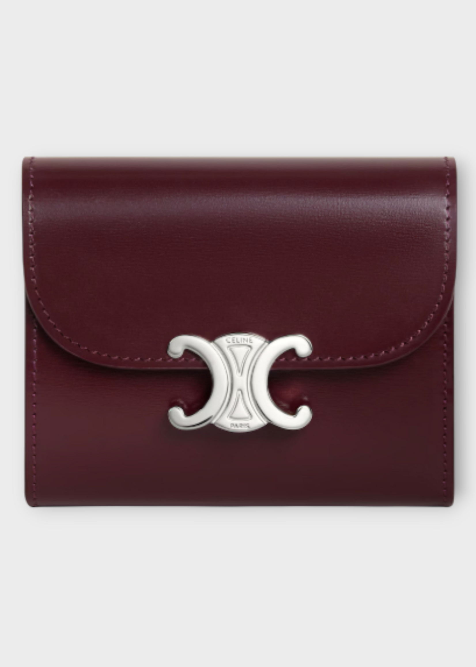 Celine Celine Wallet, Red, Shiny Calf Leather Triopmhe Small Flap Wallet In Deep Burgundy