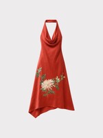 Conner Ives Conner Ives Dress, Red, Silk Demi Couture Embroidered Halter Dress In Rust