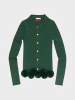 Conner Ives Conner Ives Knitwear, Green, Cotton Pom Pom Knit Cardigan In Forest Green