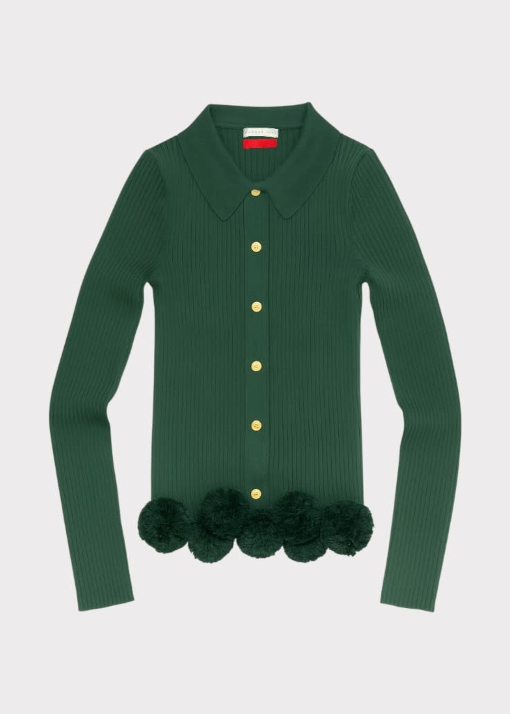Conner Ives Conner Ives Knitwear, Green, Cotton Pom Pom Knit Cardigan In Forest Green