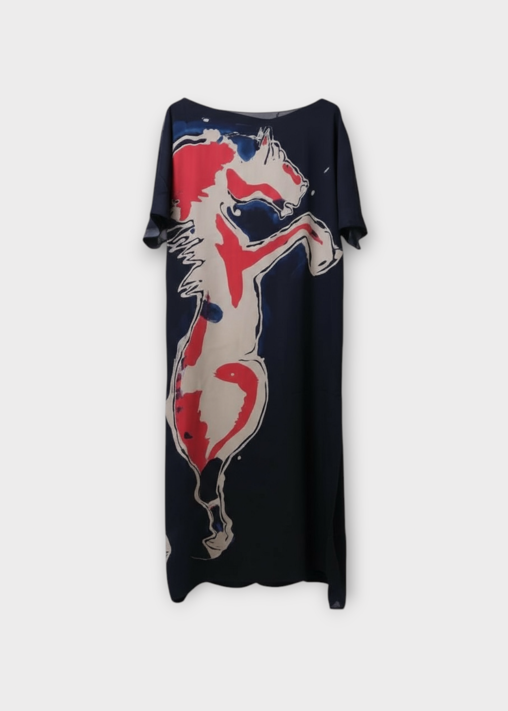 Conner Ives Conner Ives Dress, Print, Silk Chifon Bottle Neck Sleeveless Hand Painted Equine Dress