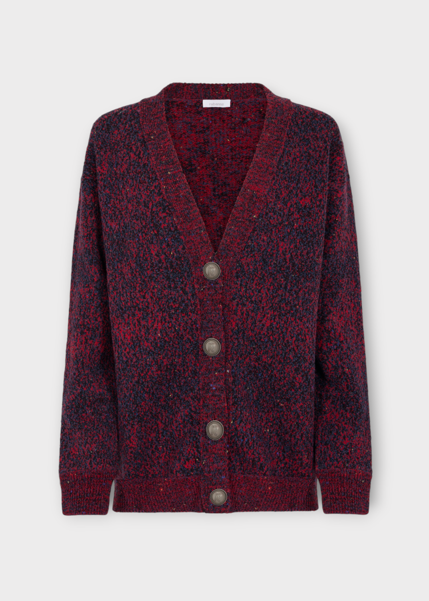 Rabanne Rabanne Knitwear, Red, Cotton Oversized V-Neck Cardigan In Tweed Red