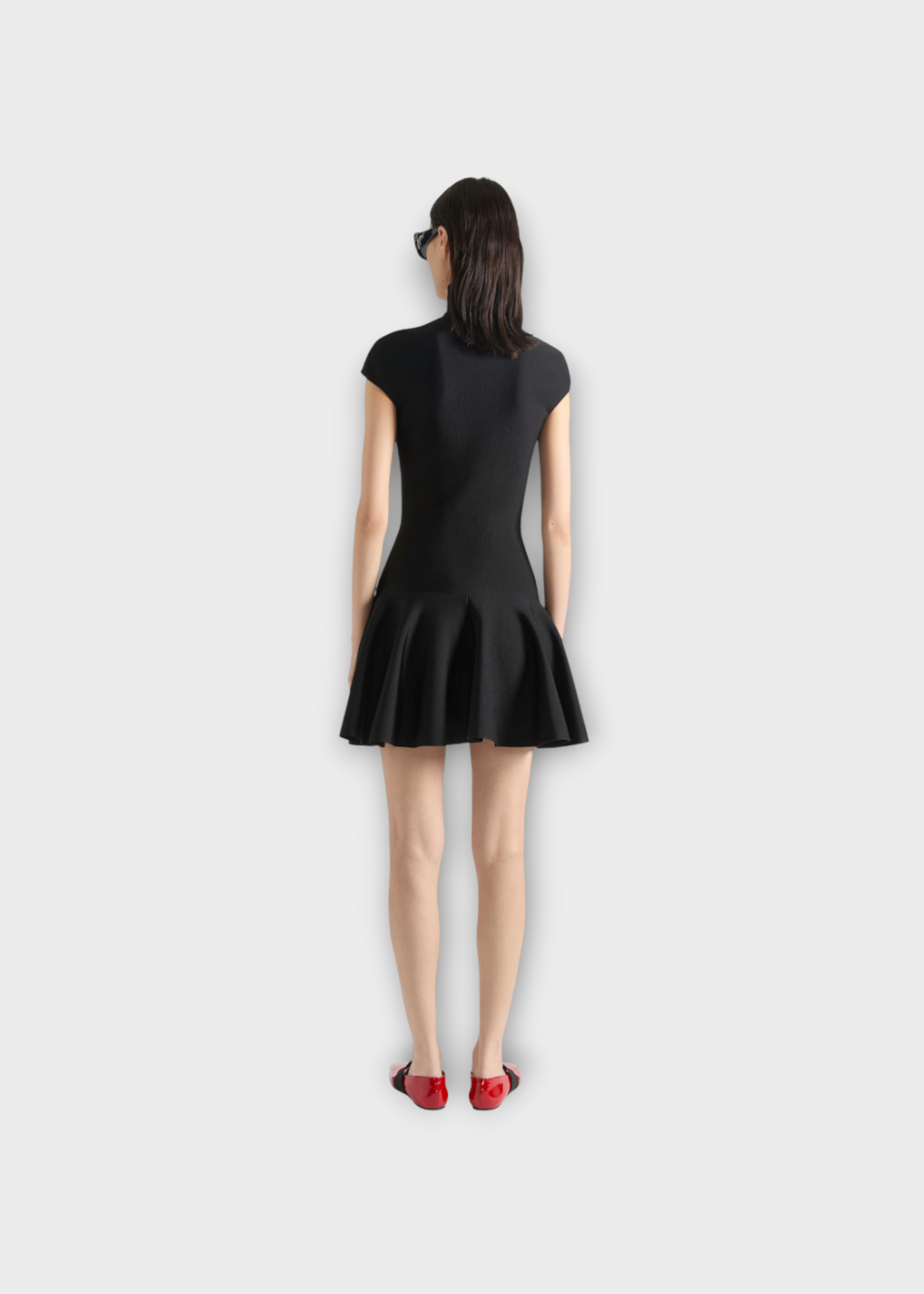 Givenchy Givenchy Dress, Black, Turtle Neck Short Sleeve Knitted Flared Skirt Dress