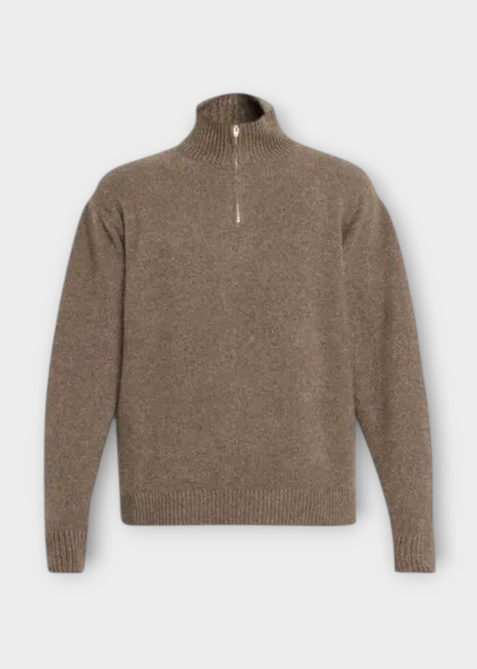 The Elder Statesman The Elder Statesman Knitwear, Grey, Cashmere Relaxed Fit Half Zip Collared Pullover in In Driftwood