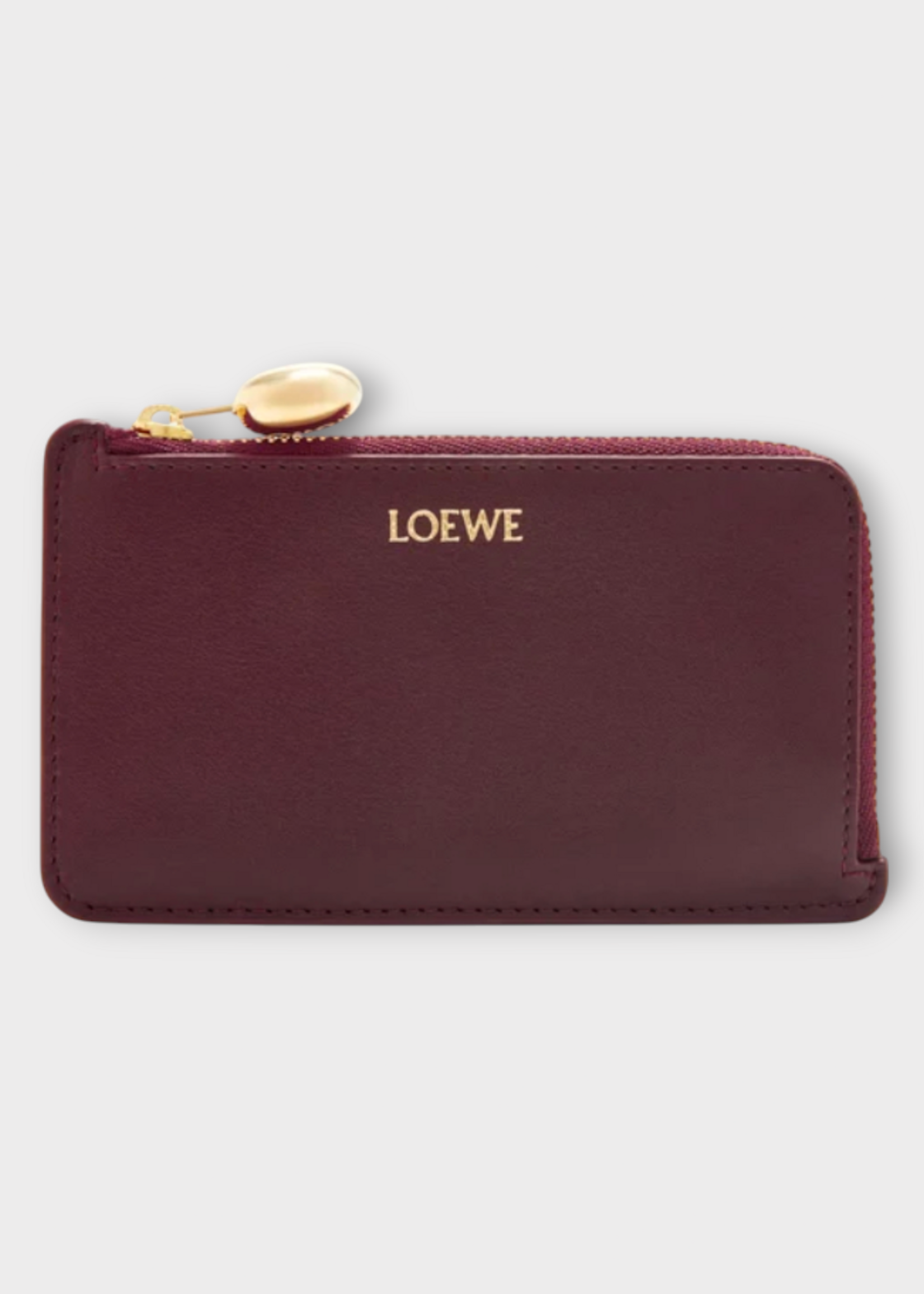Loewe Loewe Wallet, Red, Shiny Calf Leather Pebble Coin Cardholder In Burgundy
