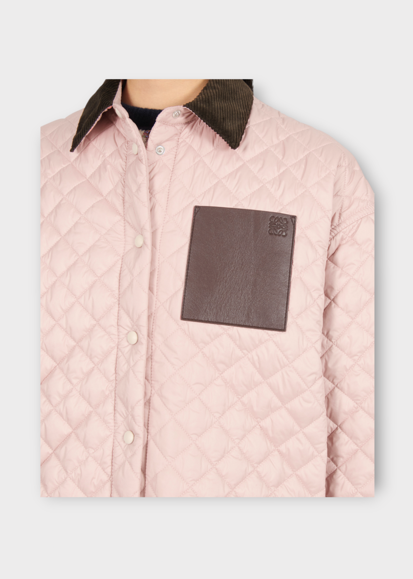 Loewe Loewe Jacket, Pink, Oversize Padded Collared Overshirt In Light Pink w/ Leather Patch Pocket