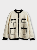 Marie Adam-Leenaerdt Marie Adam-Leenaerdt Knitwear, Multi, Crew Neck Covered Tweed Sweater Chenille In Black & White #35