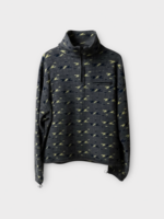 Marie Adam-Leenaerdt Marie Adam-Leenaerdt Knitwear, Multi, Chenille Half Zipped Bus Seat Sweater  In Grey Blue & Yellow #43