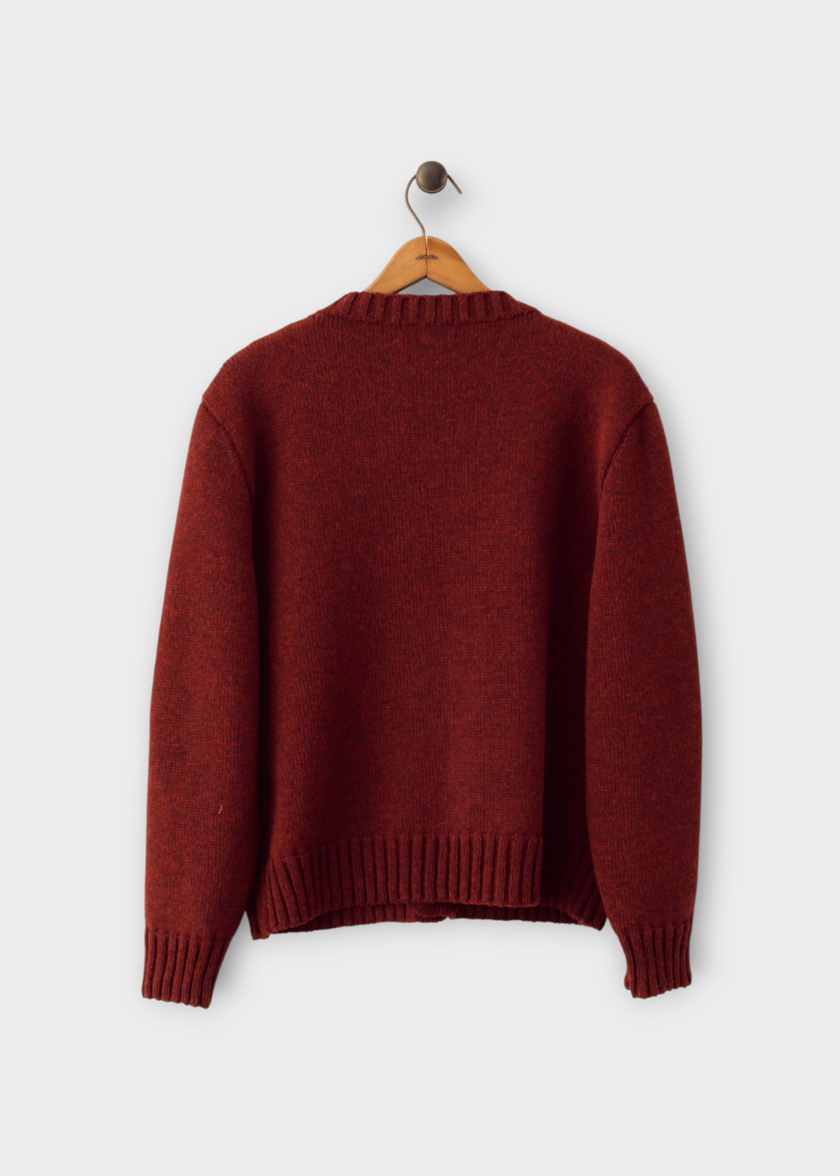 S.S.Daley S.S.Daley Knitwear, Red, Sugar & Spice Lambswool Crew Neck Cardigan in Maroon #26