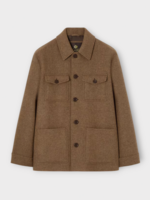 Loro Piana Loro Piana Coat, Brown, Devis Wool & Cashmere Collared Buttoned Caban In Light Brown Chevron w/ Patch Pockets