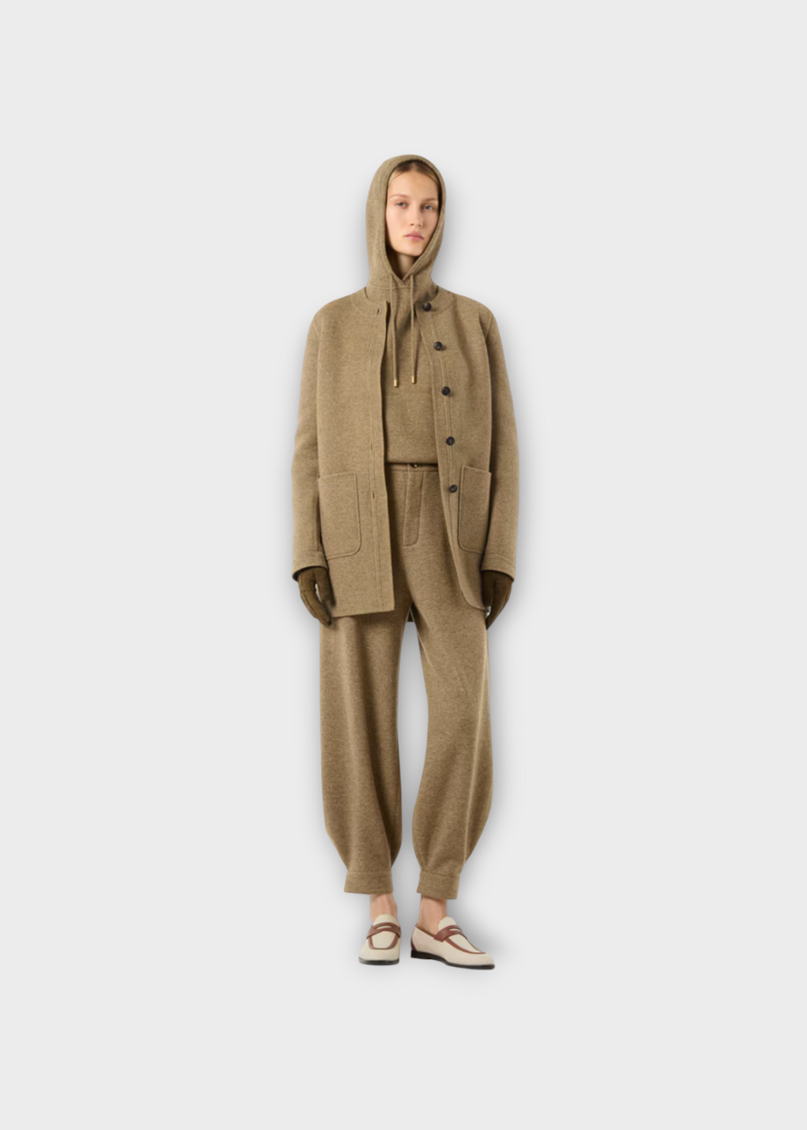 Loro Piana Loro Piana Trousers, Brown, Rio Bodro Cashmere Mix Oversized Pants In Wood Grain Melange W/ Ribbed Cuffs