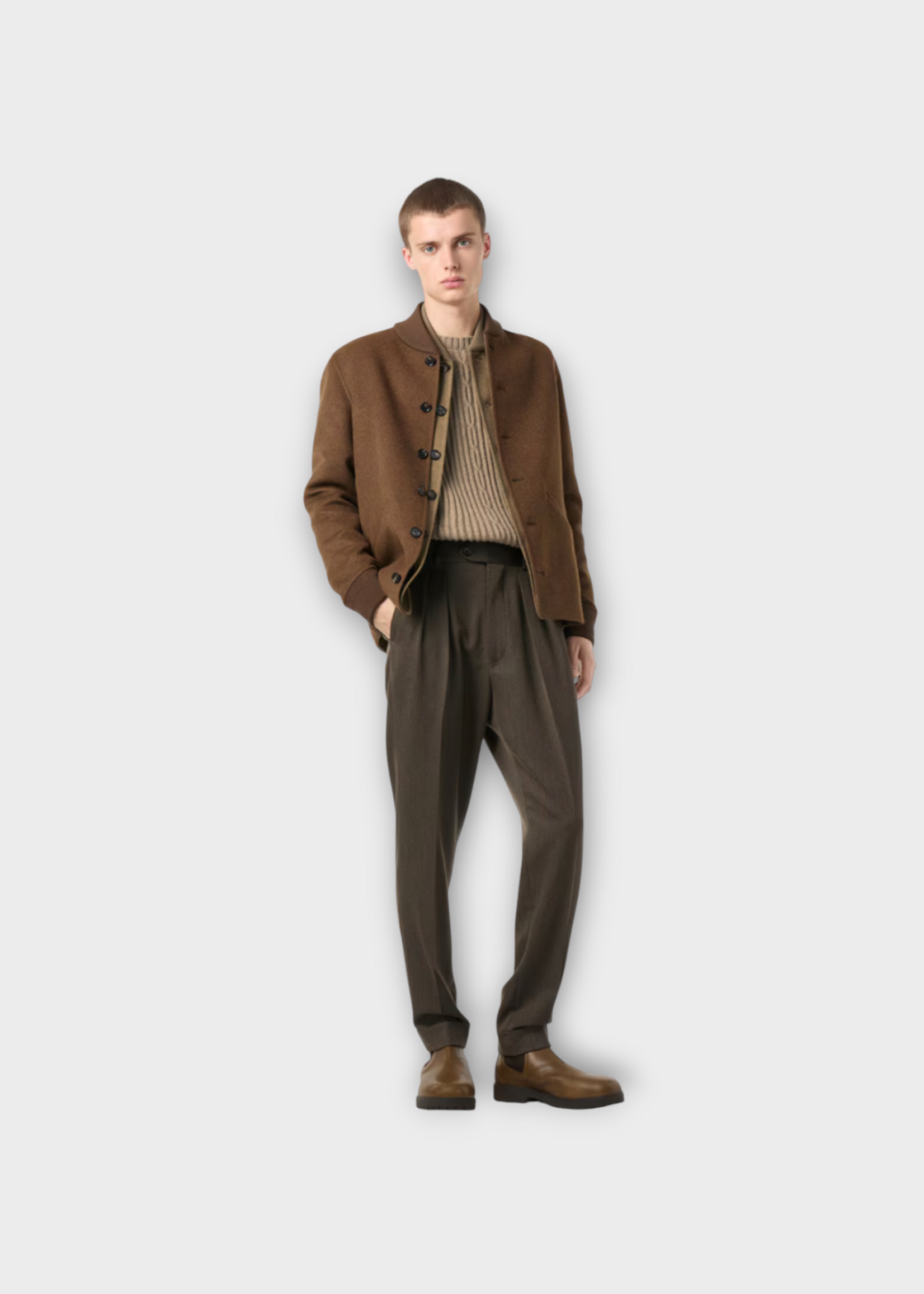 Loro Piana Loro Piana Trousers, Brown, Stafford Wool Mid Rise Straight Leg In Tarmac Melange