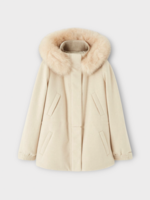 Loro Piana Loro Piana Coat, White, Icery Cashmere Storm Resistant Short Jacket in Natural Melange w/ Fox Fur Hoodie