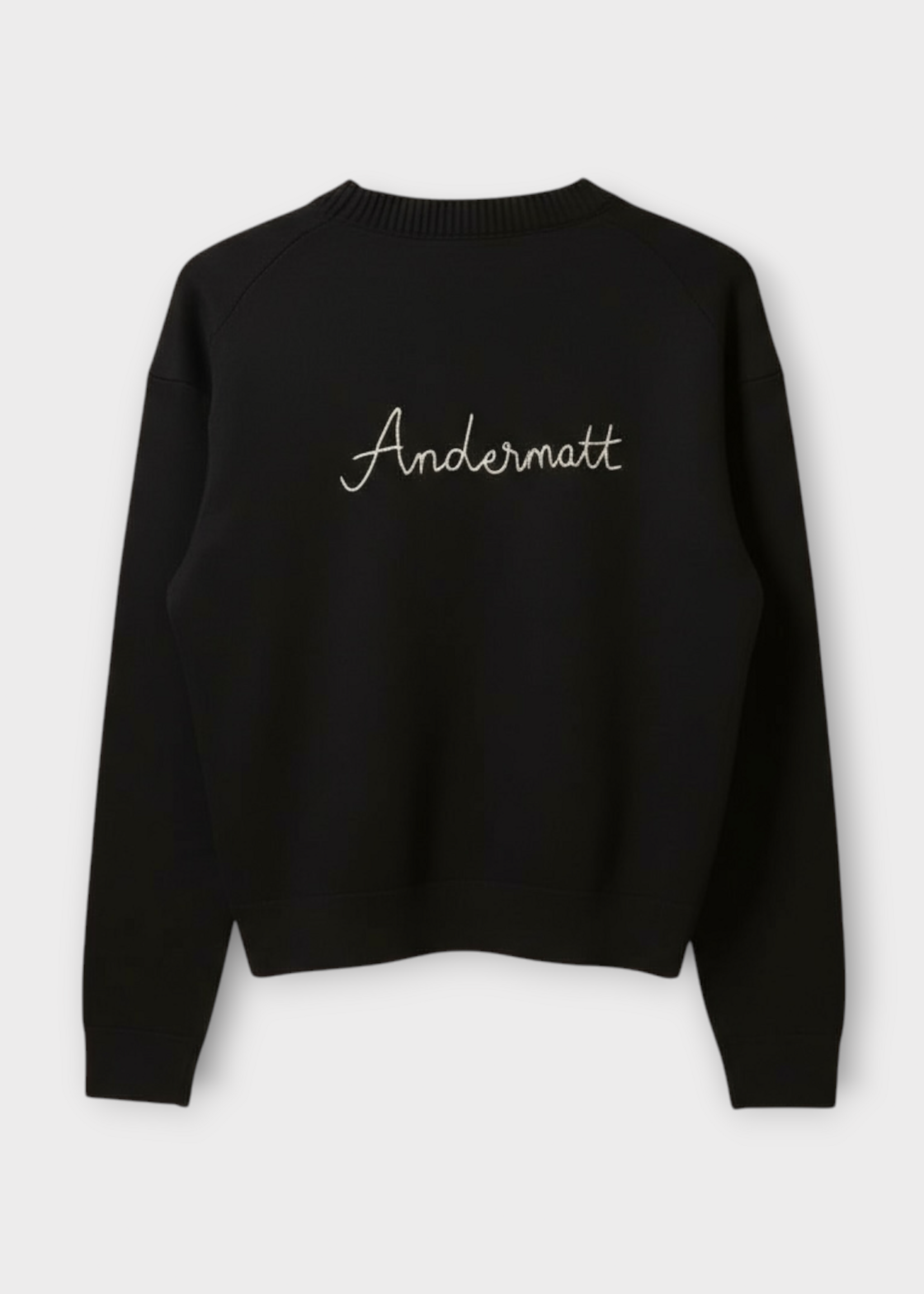 The Elder Statesman The Elder Statesman Knitwear, Multi, Cashmere Crew Neck Sweater in Black & White w/ Andermatt Back Embroidery x TASONI