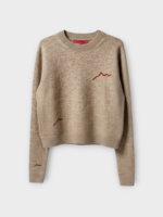 The Elder Statesman The Elder Statesman Knitwear, Beige, Cashmere Simple Crew Neck in Beige w/ Red Mountain Embroidery x TASONI
