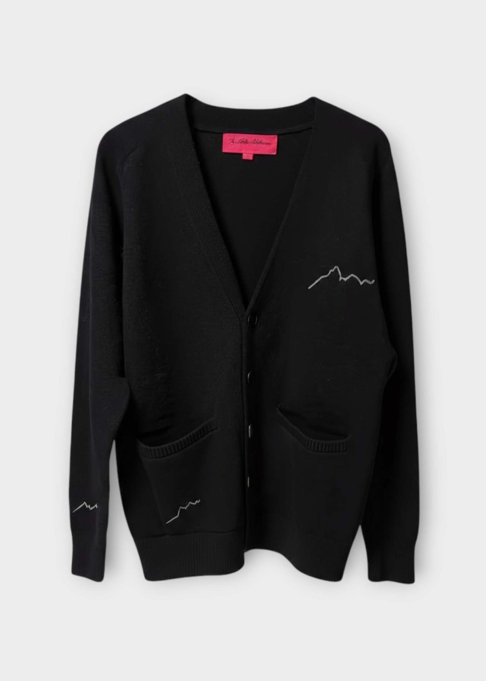 The Elder Statesman The Elder Statesman Knitwear, Multi, Cashmere V-Neck Cardigan in Navy & Light Grey w/ Mountain Embroidery x TASONI