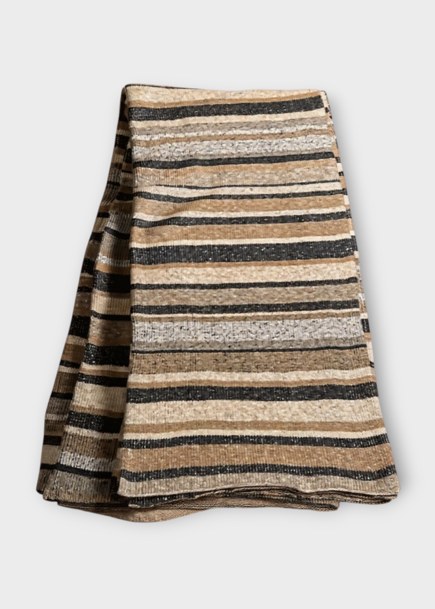 The Elder Statesman The Elder Statesman Blanket, Multi, Cashmere Striped Blanket in White Oatmeal Fidi Grey & Almond