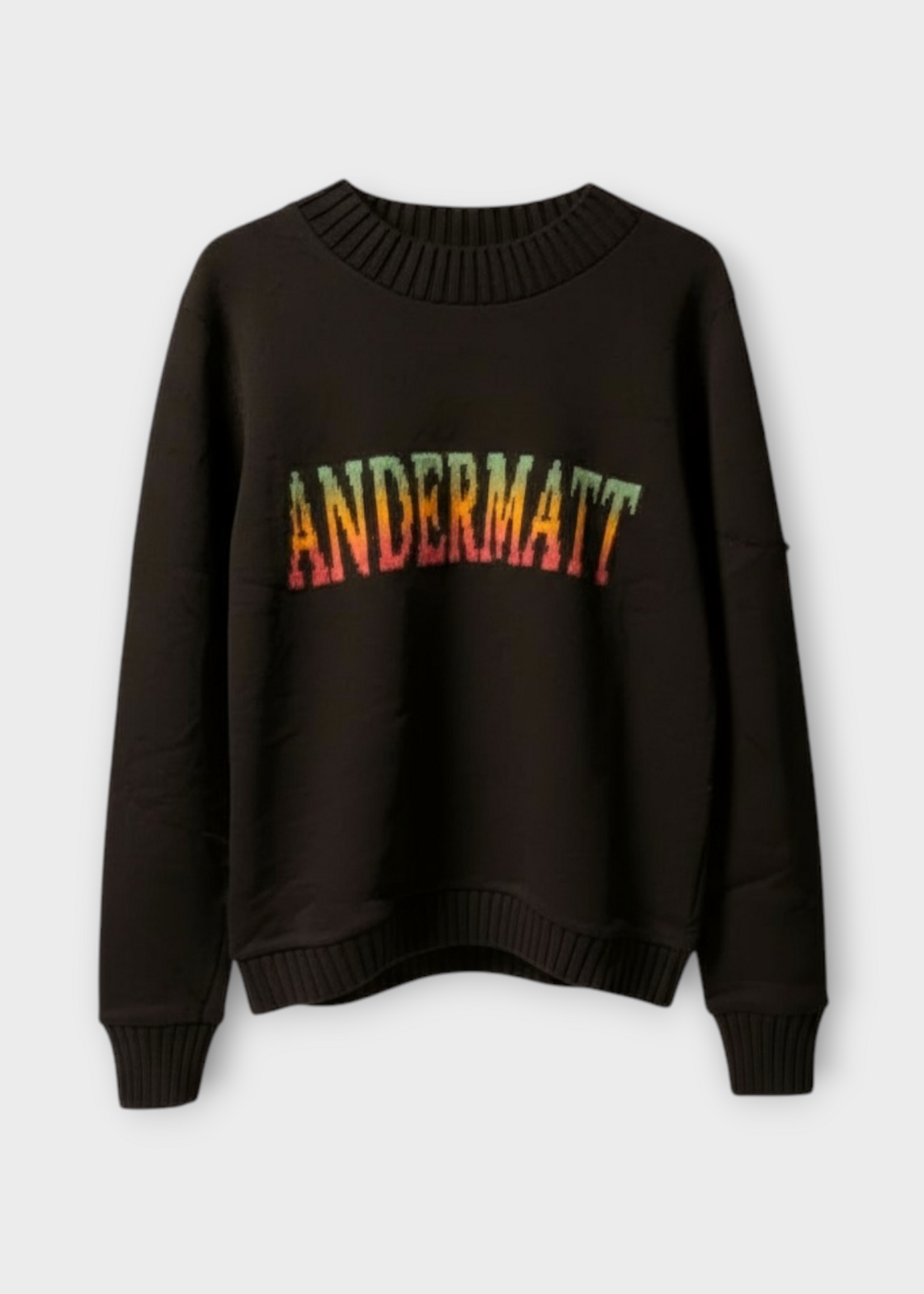 The Elder Statesman The Elder Statesman Knitwear, Multi, Cashmere Crew Neck Sweater in Black & Ivory w/ Andermatt Multicolour Intarsia x TASONI