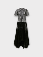 J.W. Anderson J.W. Anderson Dress, Black, Mixed Lace Short Sleeve Pleated Long Dress In Black