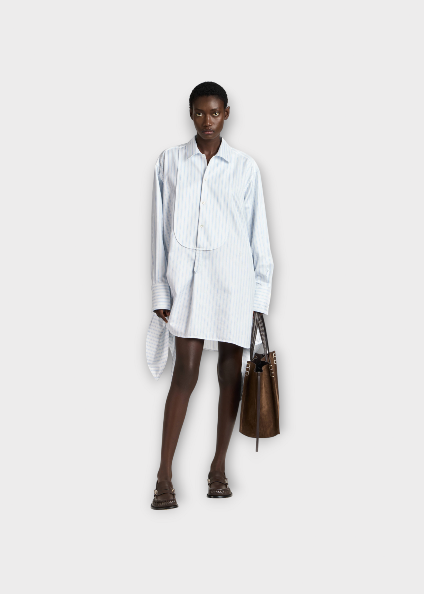 J.W. Anderson J.W. Anderson Dress, Multi, Cotton Collared Side Knot Shirt Dress In White & Blue
