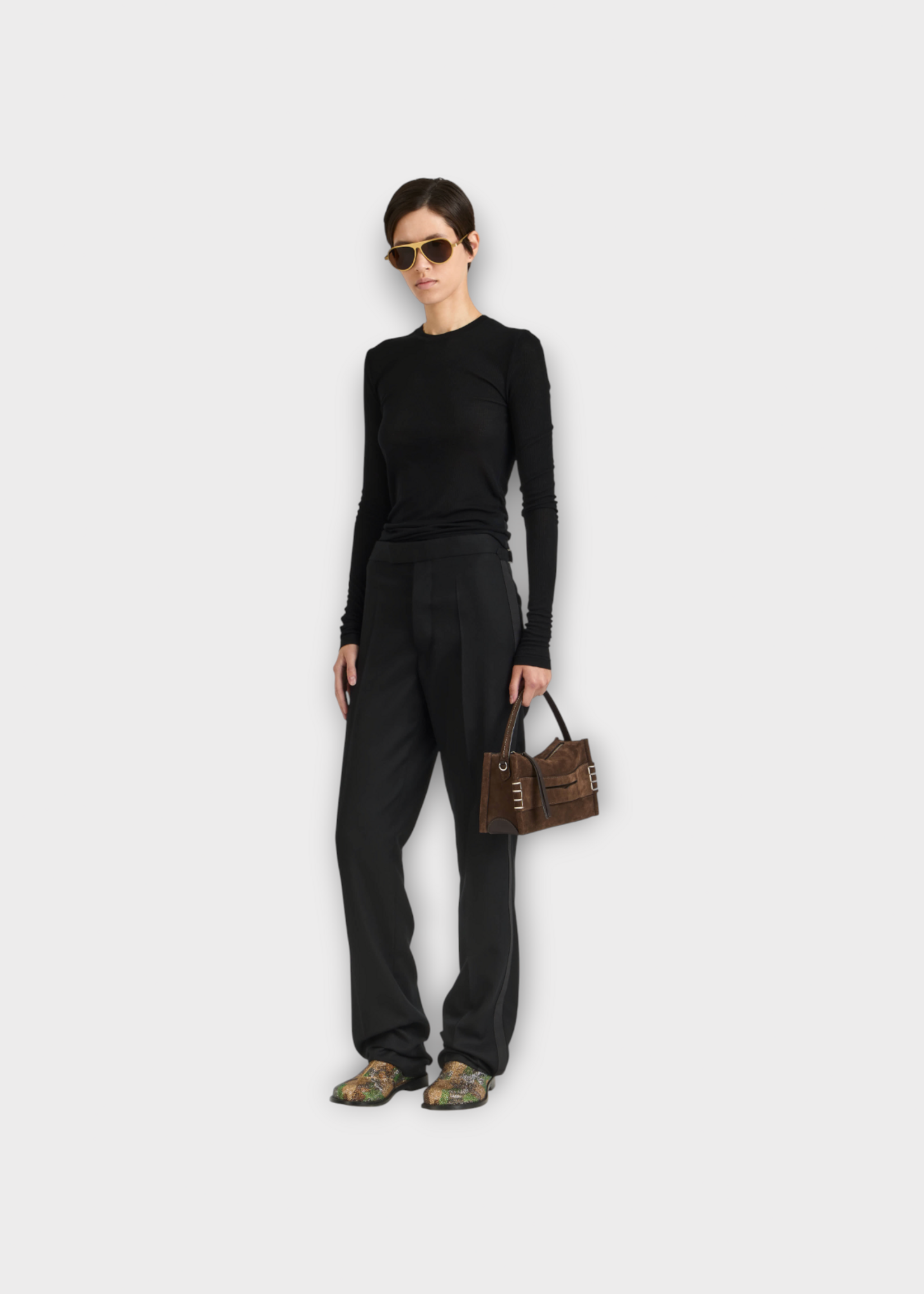 J.W. Anderson J.W. Anderson Top, Black, Crew Neck Long Sleeve Ribbed Top In Black