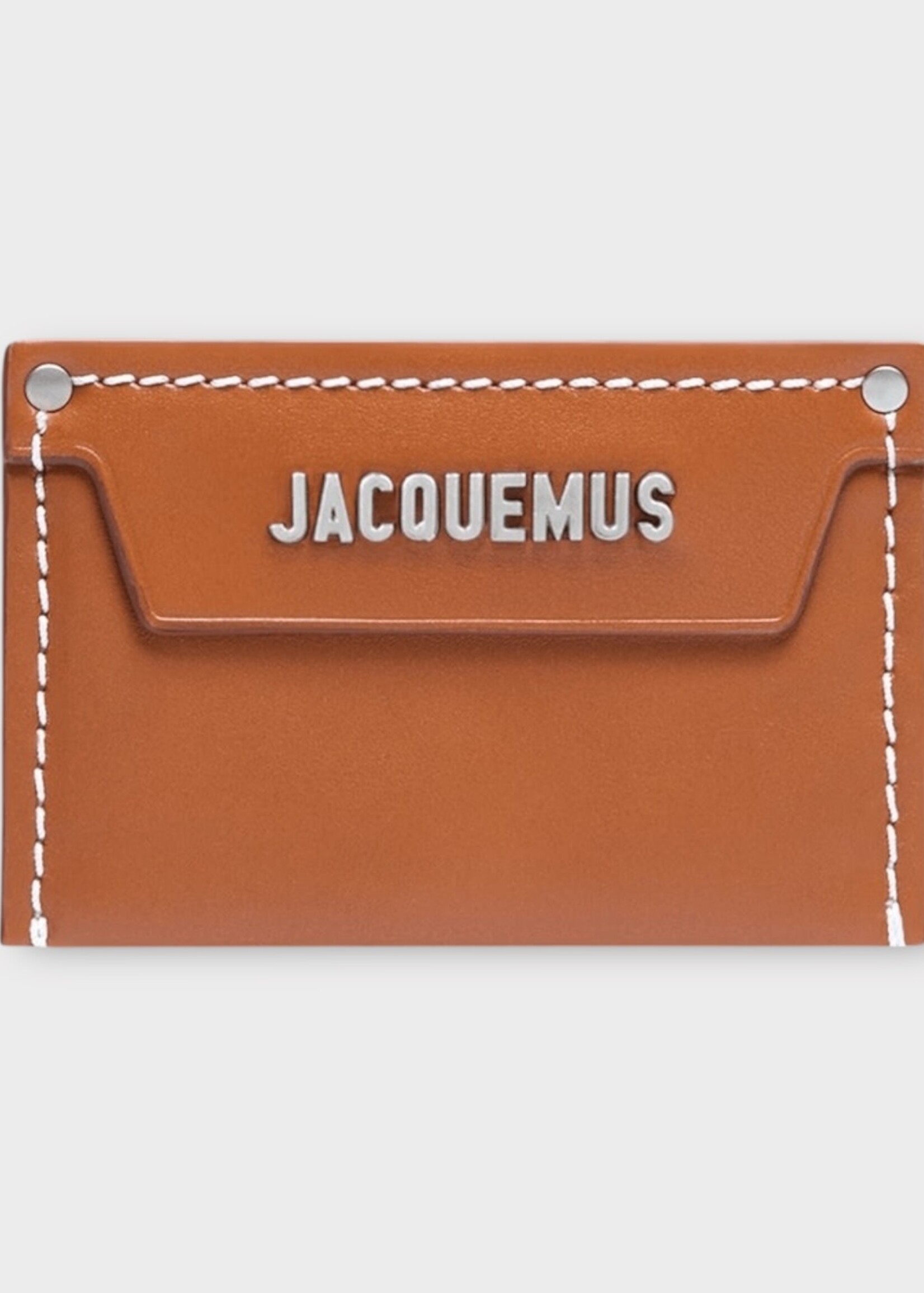 Jacquemus Jacquemus Wallet, Brown, Le Porte Carte Meunier Rectangular Card Holder in Light Brown w/ Topstitched Seams