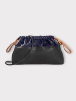 Pierre Hardy Pierre Hardy Clutch Bag, Multi, Grain Calf Leather Knotted Drawstring Twin Bag in Navy & Black w/ Thin Shoulder Strap