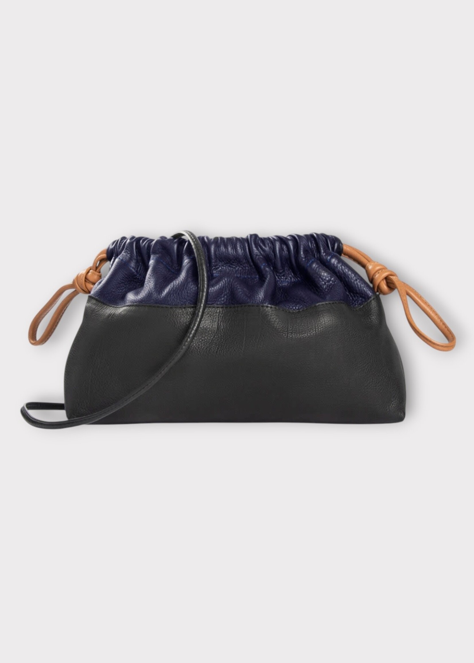 Pierre Hardy Pierre Hardy Clutch Bag, Multi, Grain Calf Leather Knotted Drawstring Twin Bag in Navy & Black w/ Thin Shoulder Strap