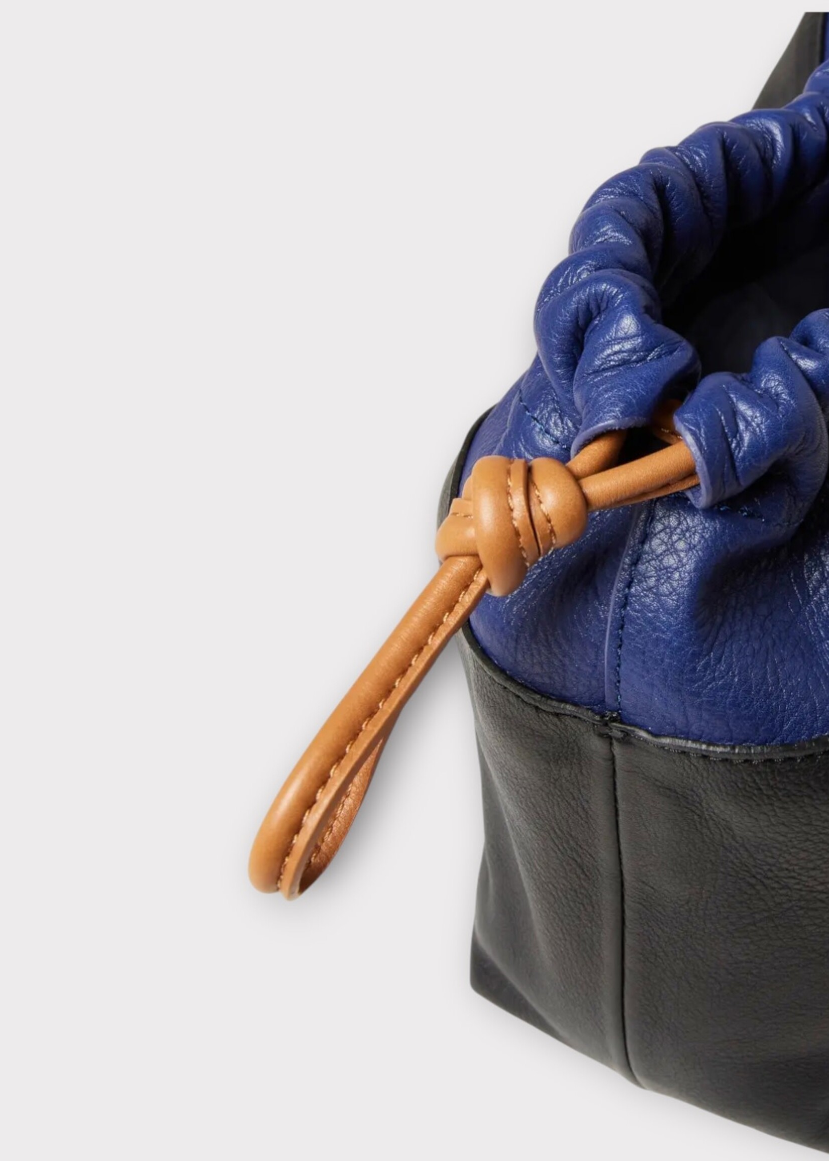 Pierre Hardy Pierre Hardy Clutch Bag, Multi, Grain Calf Leather Knotted Drawstring Twin Bag in Navy & Black w/ Thin Shoulder Strap