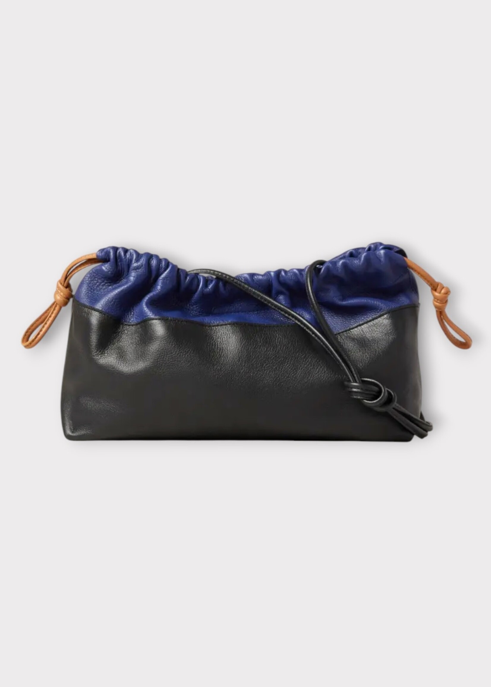 Pierre Hardy Pierre Hardy Clutch Bag, Multi, Grain Calf Leather Knotted Drawstring Twin Bag in Navy & Black w/ Thin Shoulder Strap