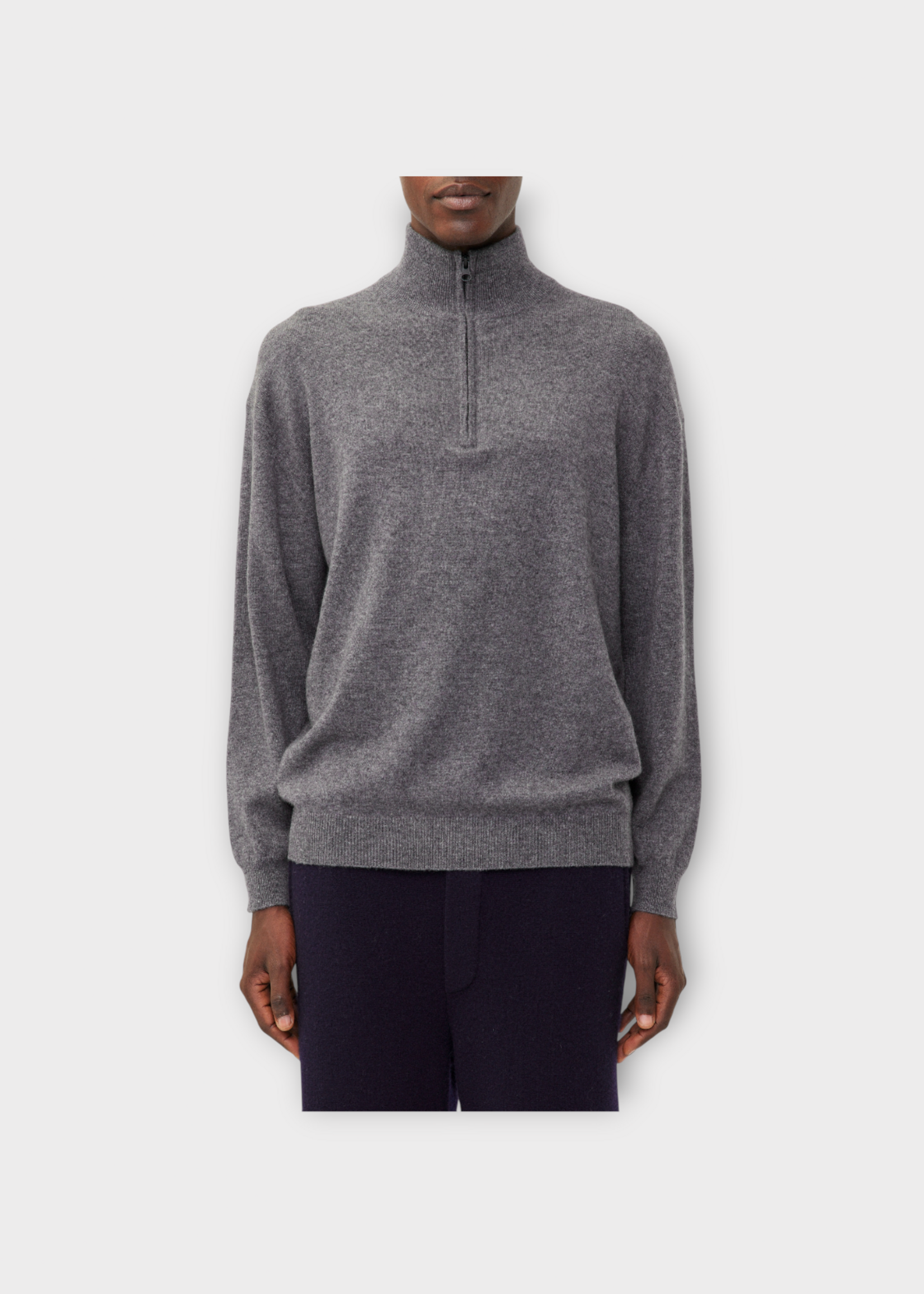 Lisa Yang Lisa Yang Knitwear, Grey, Augustus Cashmere Half Zipped Sweater In Graphite