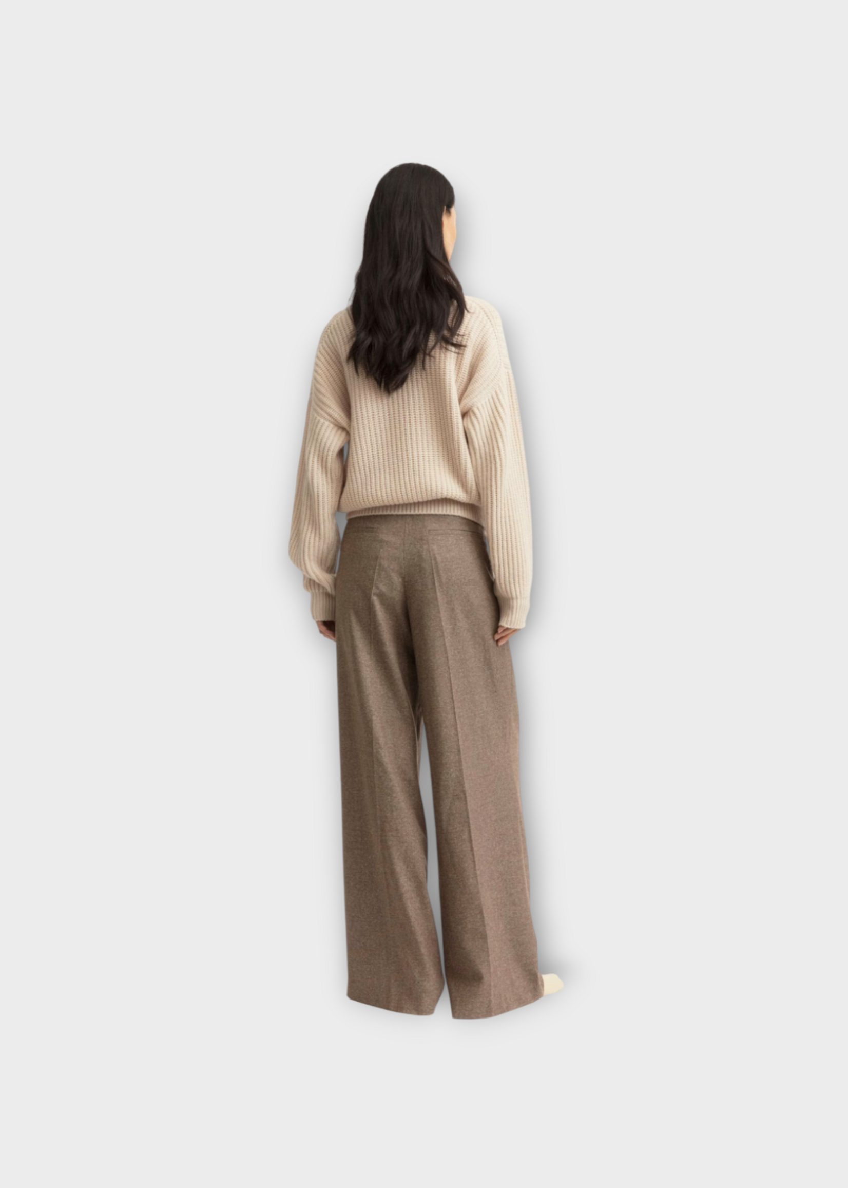 Iris Von Arnim Iris Von Arnim Trousers, Brown, Lupina Mouline Wool & Silk Tailored Wide Leg Pleated Pants In Taupe & White