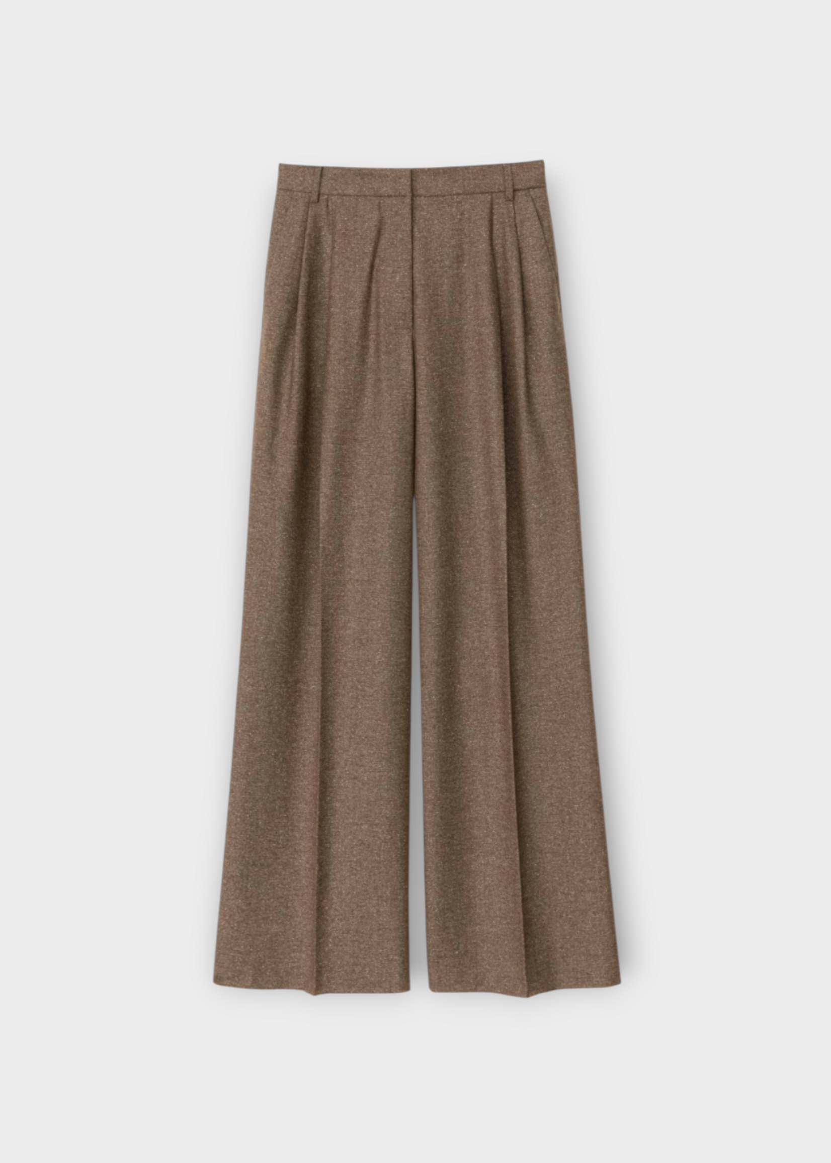 Iris Von Arnim Iris Von Arnim Trousers, Brown, Lupina Mouline Wool & Silk Tailored Wide Leg Pleated Pants In Taupe & White