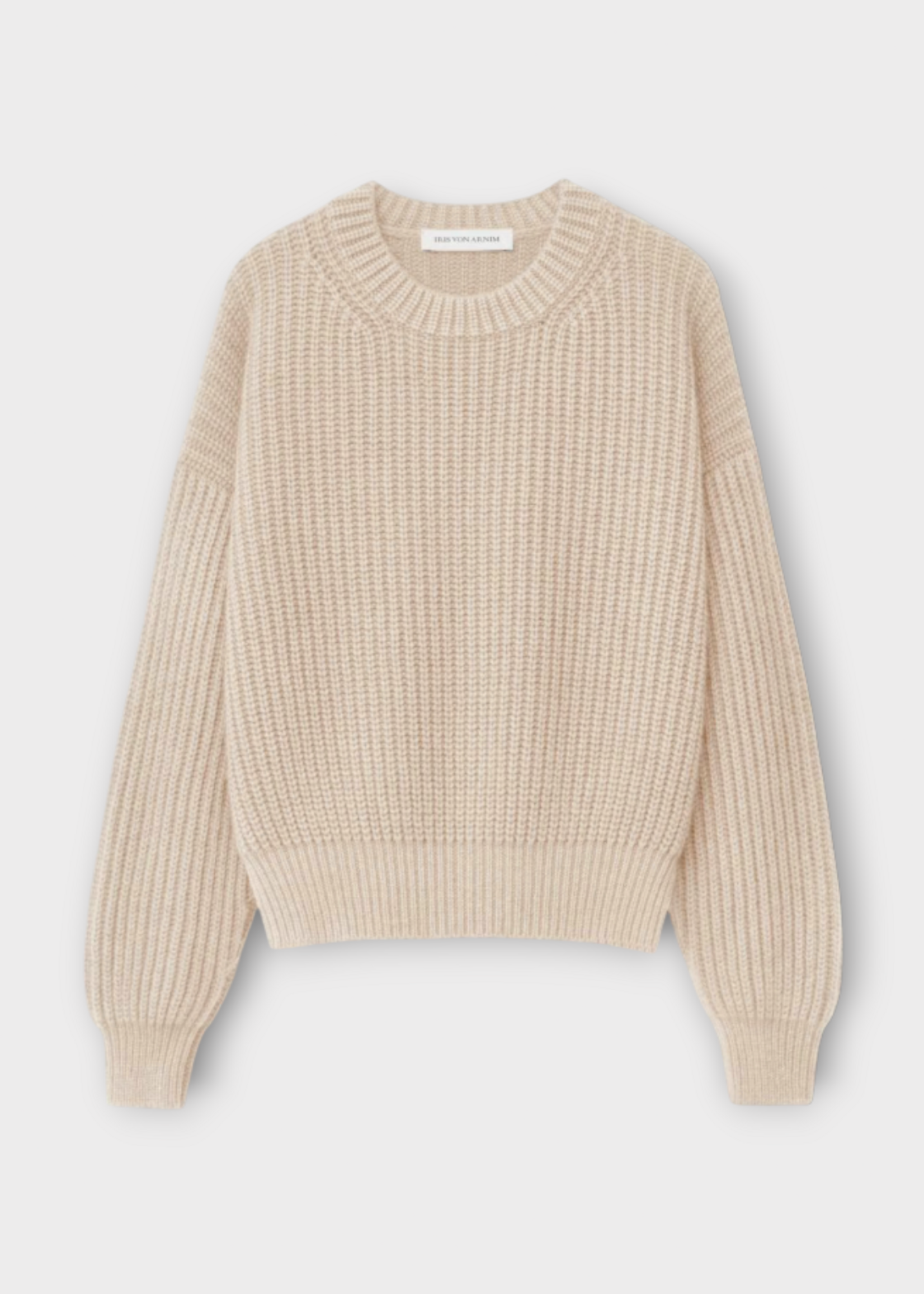 Iris Von Arnim Iris Von Arnim Knitwear, Beige, Avelina Cashmere Crew Neck Cable Knit Pullover In Alabaster