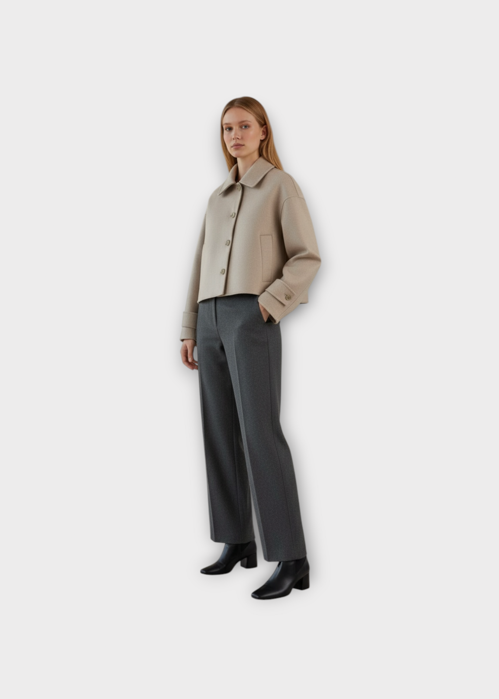Iris Von Arnim Iris Von Arnim Jacket, Beige, Zaria Cashmere & Wool Collared Button Up Cropped Jacket In Alabaster