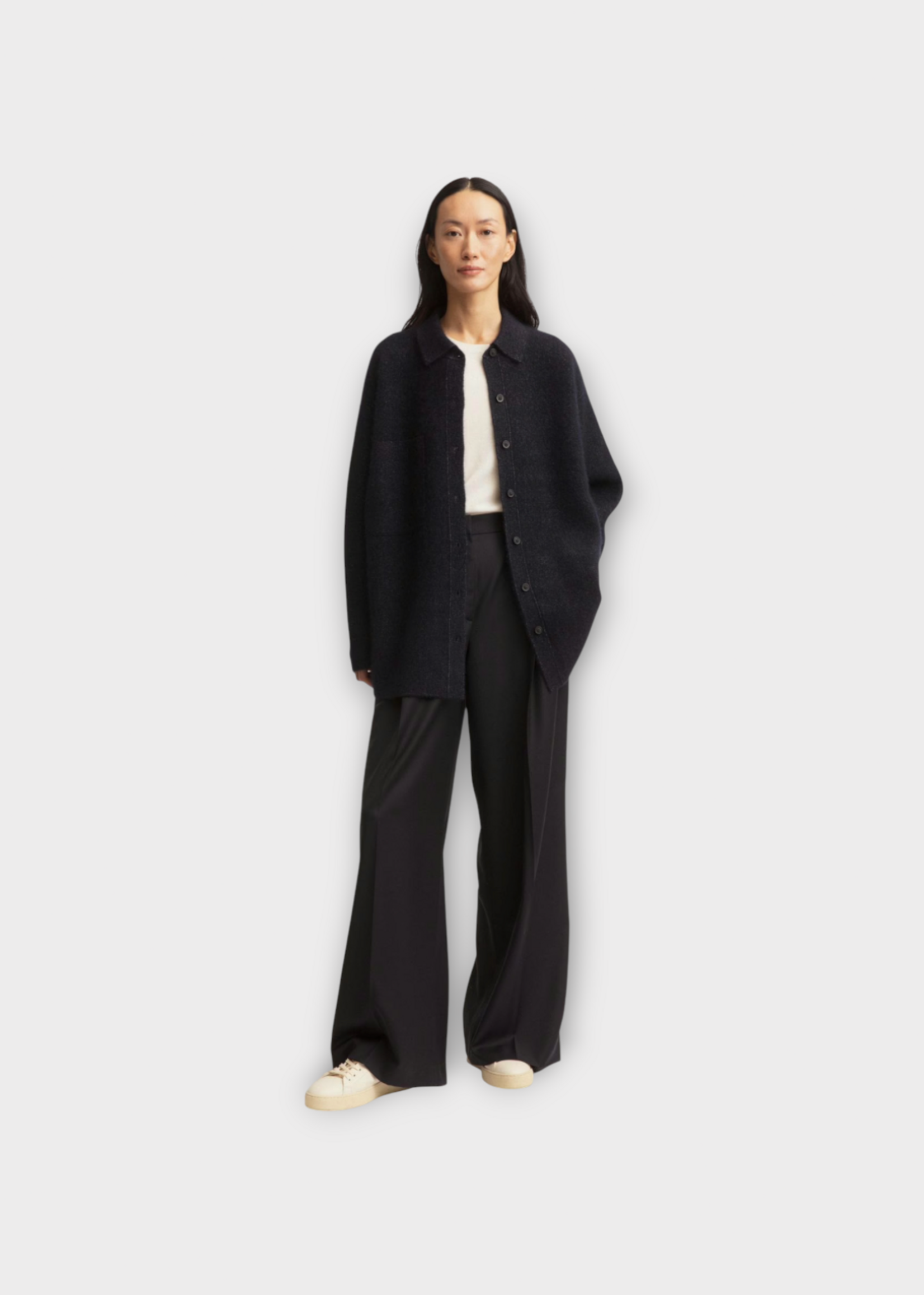 Iris Von Arnim Iris Von Arnim Shirt, Navy, Briala Cashmere & Silk Collared Knit Overshirt