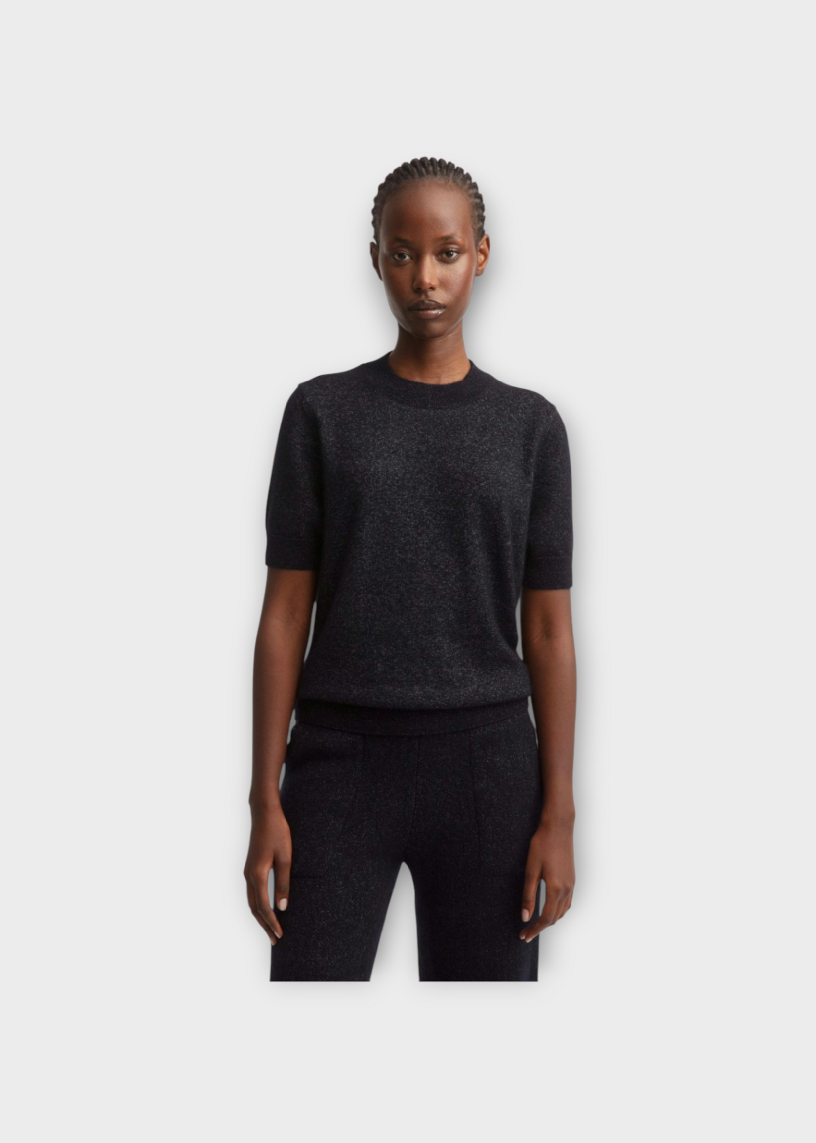 Iris Von Arnim Iris Von Arnim Top, Navy, Sandra Cashmere & Silk Crew Neck Short Sleeve Knit Top
