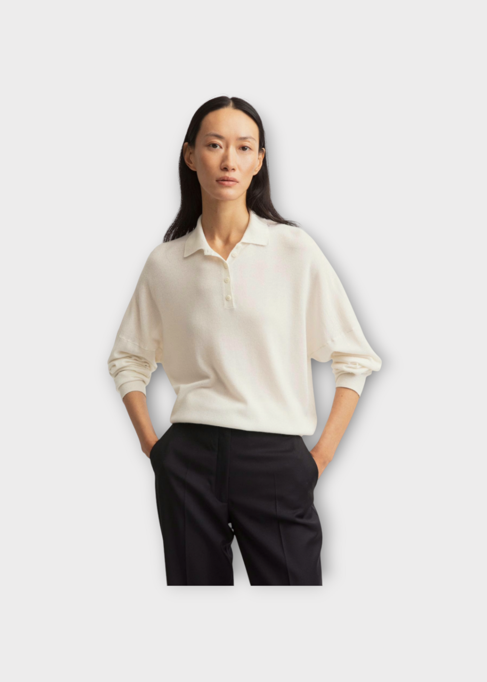 Iris Von Arnim Iris Von Arnim Polo, White, Lilia Cashmere Collared Long Sleeve Knit T-Shirt In Off White