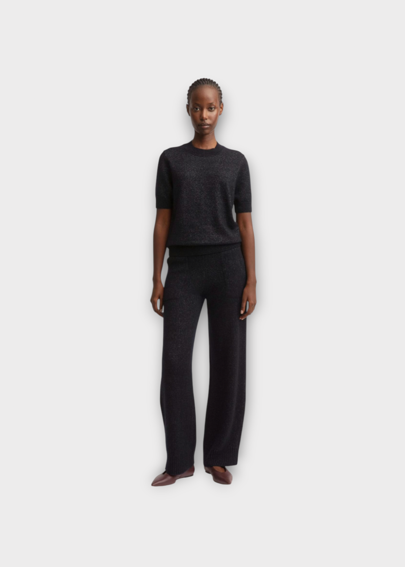 Iris Von Arnim Iris Von Arnim Trousers, Navy, Evania Cashmere & Silk Wide Leg Elastic Waist Knit Pants