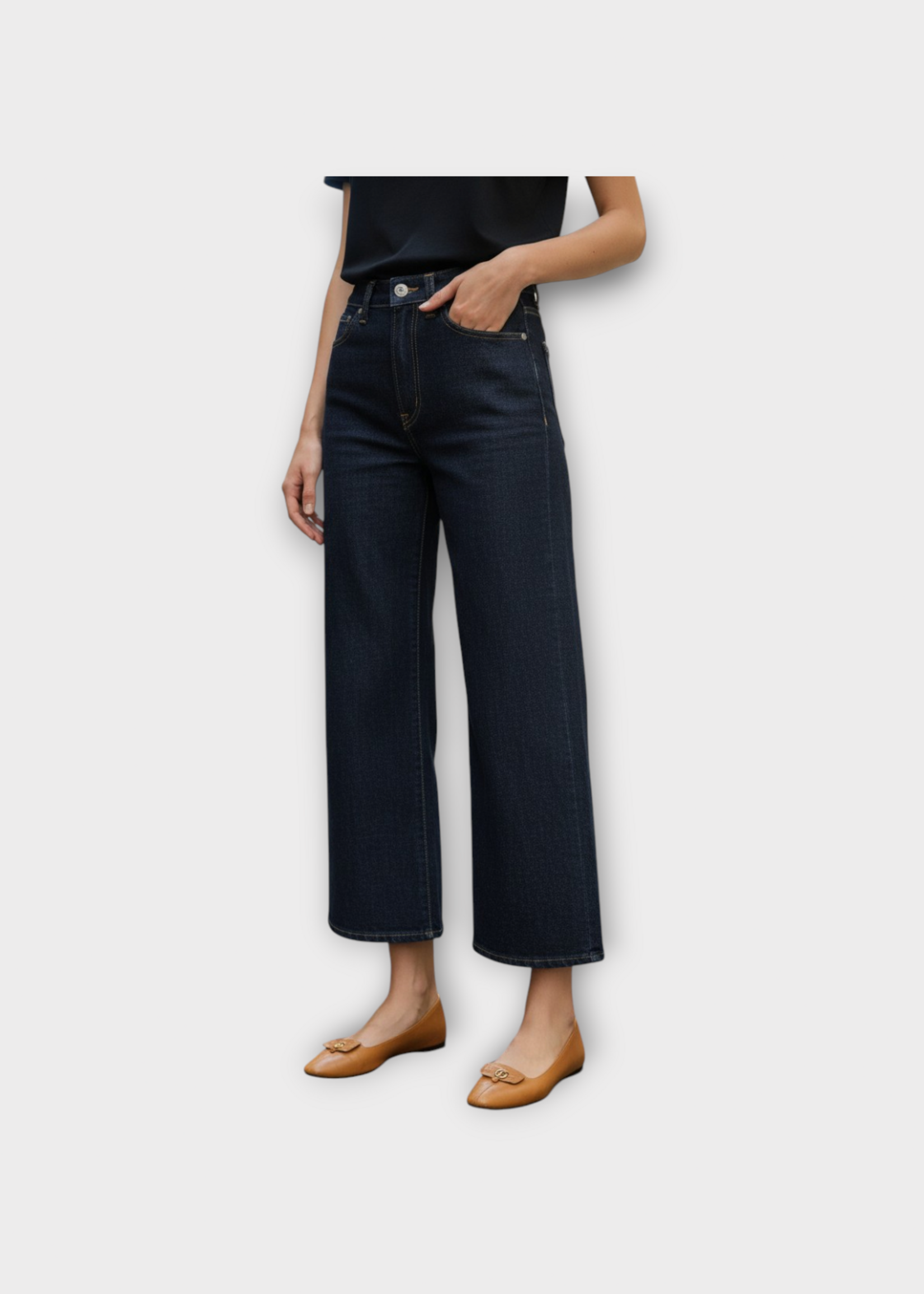 Khaite Khaite Jeans, Navy, Delina Cotton Denim High Waist Wide Leg Pants In Benson