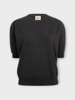 Khaite Khaite Top, Grey, Faye Merino Wool Short Sleeve Top In Storm