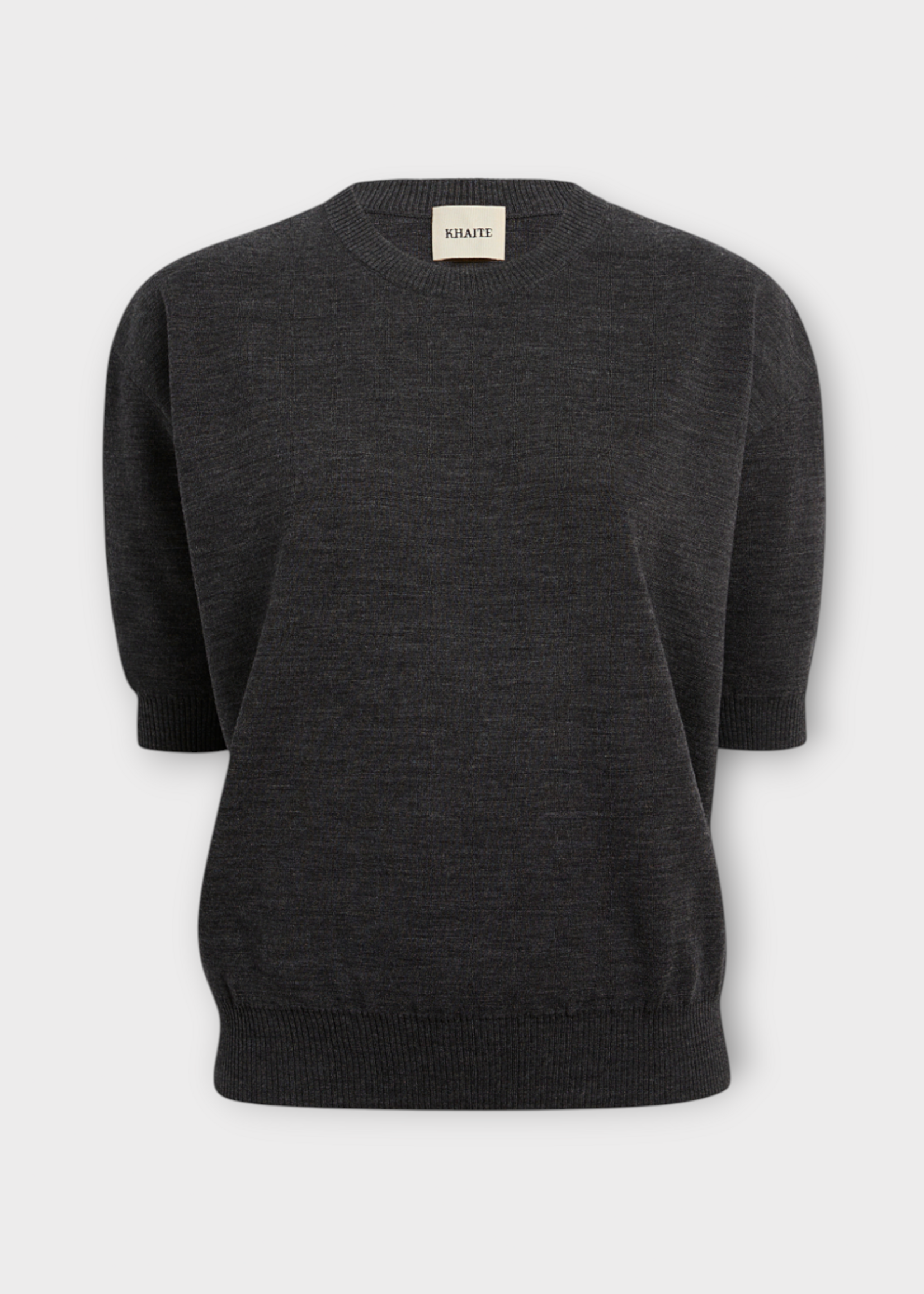 Khaite Khaite Top, Grey, Faye Merino Wool Short Sleeve Top In Storm