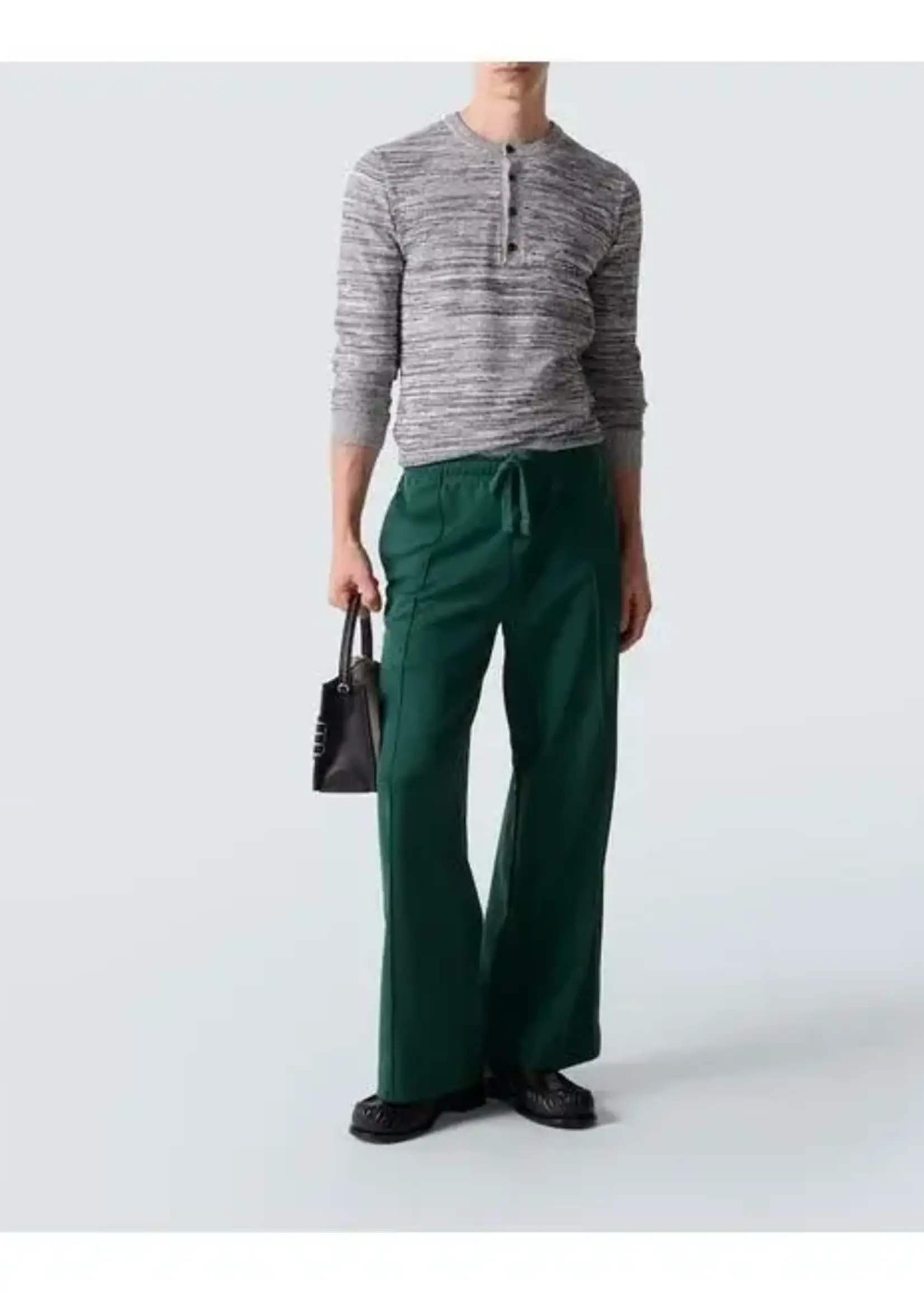 J.W. Anderson J.W. Anderson Knitwear, Grey, Henley Cotton & Linen Mix Crew Neck buttoned Top In Steel