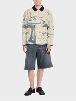 J.W. Anderson J.W. Anderson Polo, Print, Cotton Collared Zipped Long Sleeve Polo In Nougat & Black w/ Rugby Polo Print