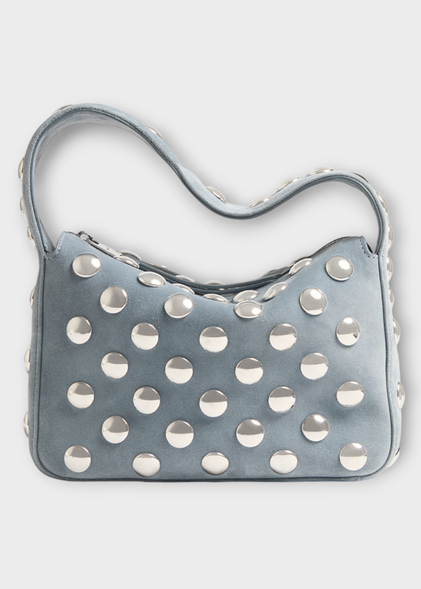 Khaite Khaite Bag, Multi, Elena Suede Leather Small Handbag In Grey Blue w/ Silver Studs