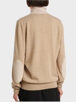Maison Margiela Maison Margiela Knitwear, Multi, Wool Crew Neck Two Tone Sweater In Beige & Camel w/ Elbow Patches