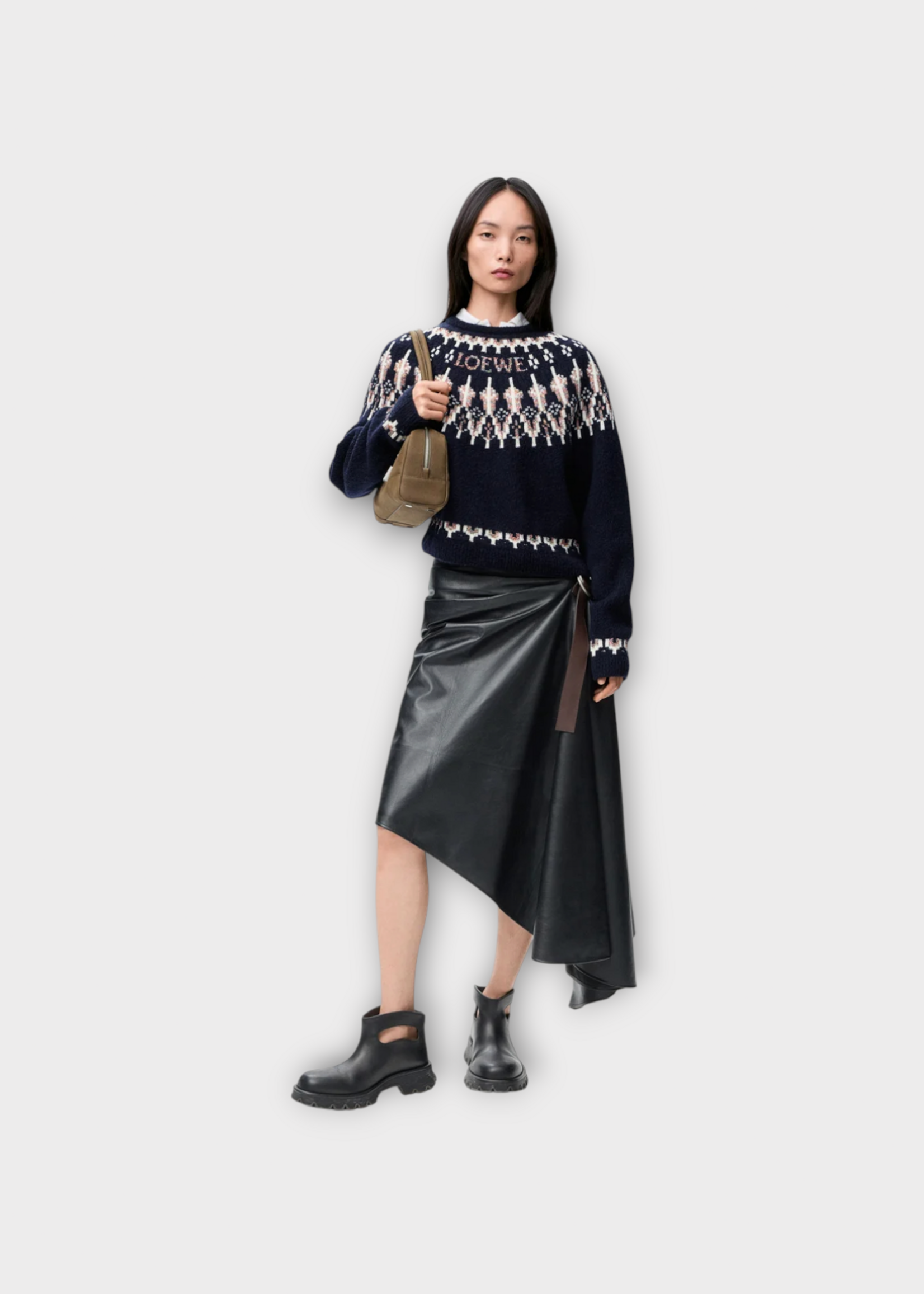 Loewe Loewe Knitwear, Multi, Wool Crew Neck Sequin Embroidered Loewe Logo Sweater In Navy & Multicolor