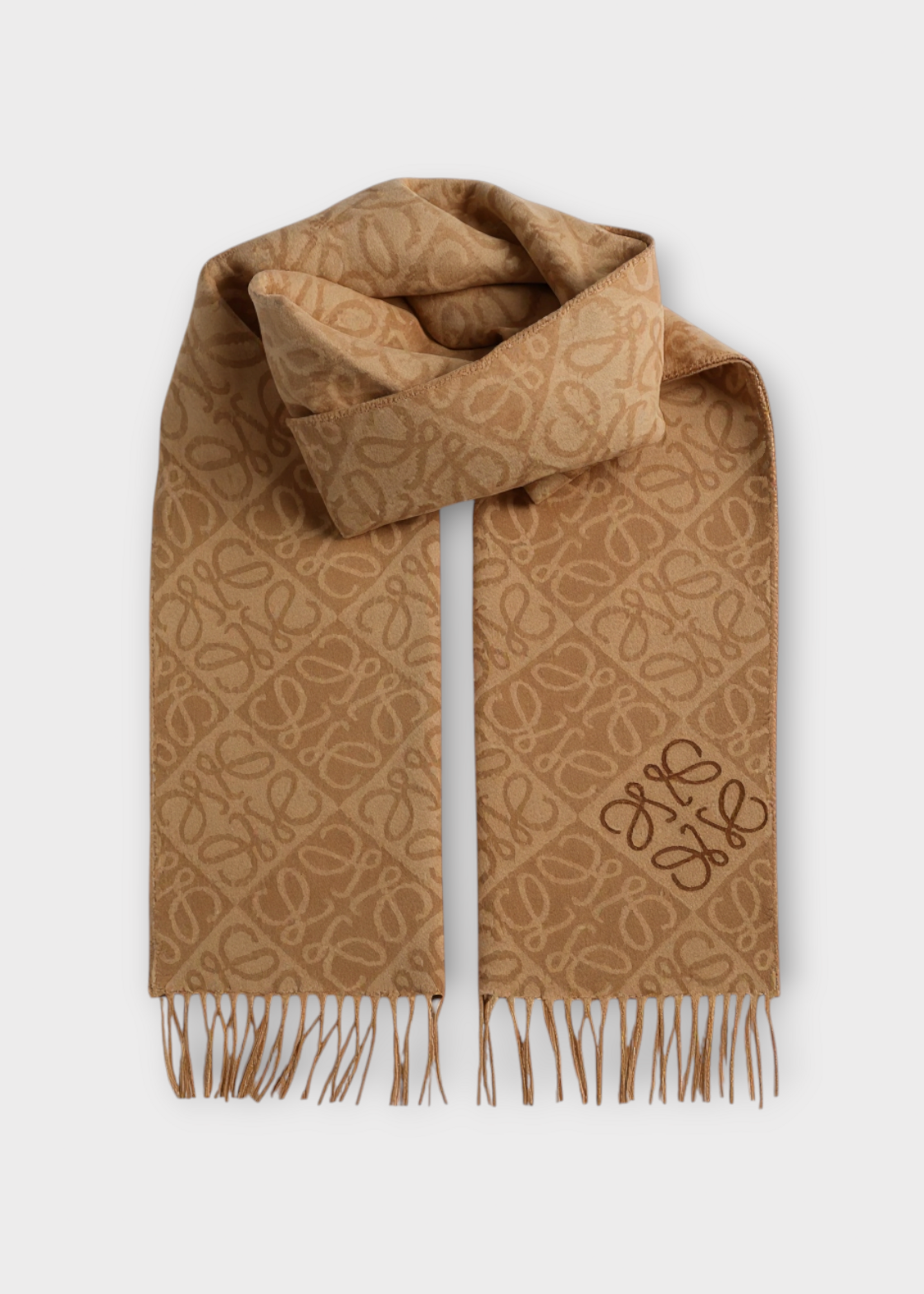 Loewe Loewe Scarf, Beige, Wool & Cashmere 38X180 Anagram Scarf In Mocha