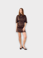 S.S. Daley S.S. Daley Dress, Brown, Matilda Silk Satin Short Sleeve Dress #36